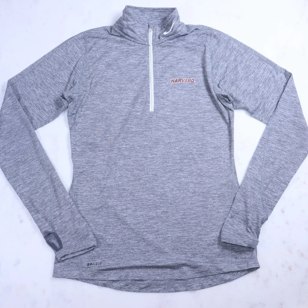 Nike Dri-FIT Harvard Heathered Grey‎ Half Zip Pullover Womens Small Thumbholes